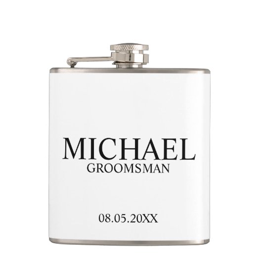 Modern Black and White Personalized Groomsman Heupfles (Voorkant)