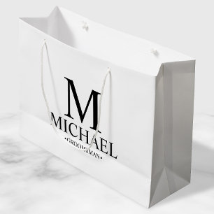 Modern Black and White Personalized Groomsman Large Cadeautasje