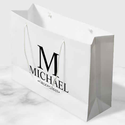 Modern Black and White Personalized Groomsman Large Cadeautasje