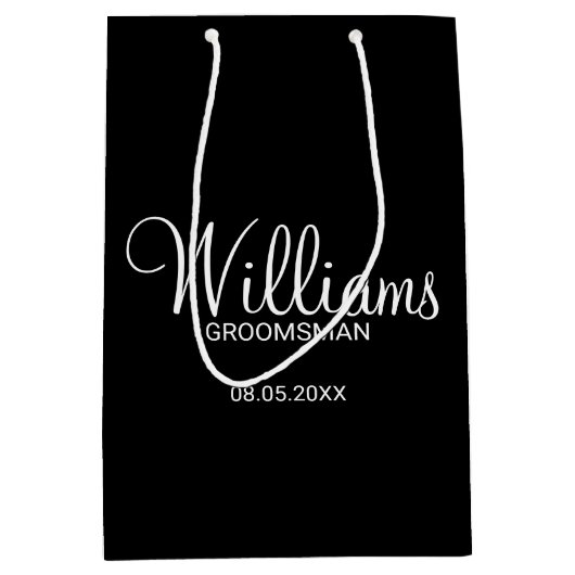 Modern Black and White Personalized Groomsman Medium Cadeauzakje (Voorkant)