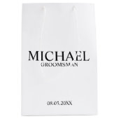 Modern Black and White Personalized Groomsman Medium Cadeauzakje (Voorkant)