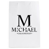 Modern Black and White Personalized Groomsman Medium Cadeauzakje (Voorkant)