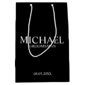 Modern Black and White Personalized Groomsman Medium Cadeauzakje (Voorkant)