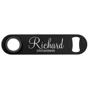 Modern Black and White Personalized Groomsman Speed Flessenopener