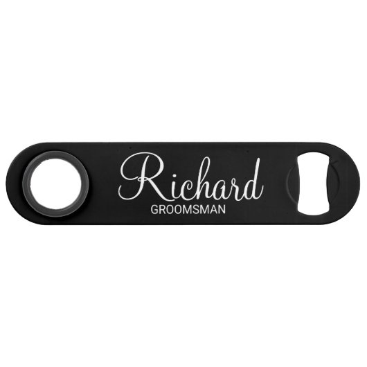 Modern Black and White Personalized Groomsman Speed Flessenopener (Voorkant (Horizontaal))