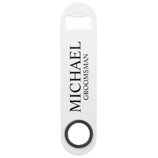 Modern Black and White Personalized Groomsman Speed Flessenopener (Voorkant)