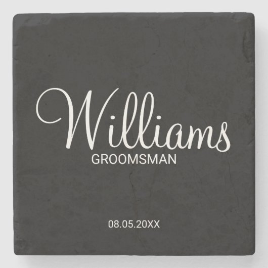 Modern Black and White Personalized Groomsman Stenen Onderzetter (Voorkant)