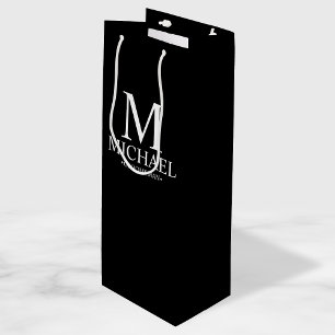 Modern Black and White Personalized Groomsman Wijn Cadeautas