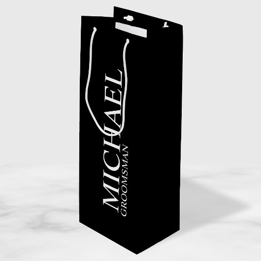 Modern Black and White Personalized Groomsman Wijn Cadeautas