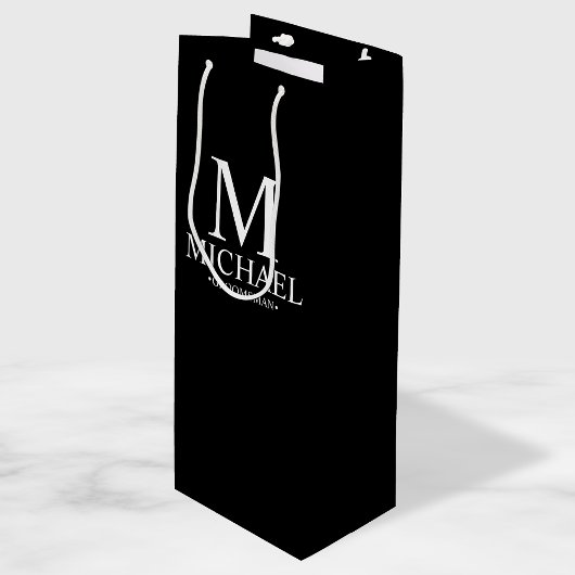 Modern Black and White Personalized Groomsman Wijn Cadeautas