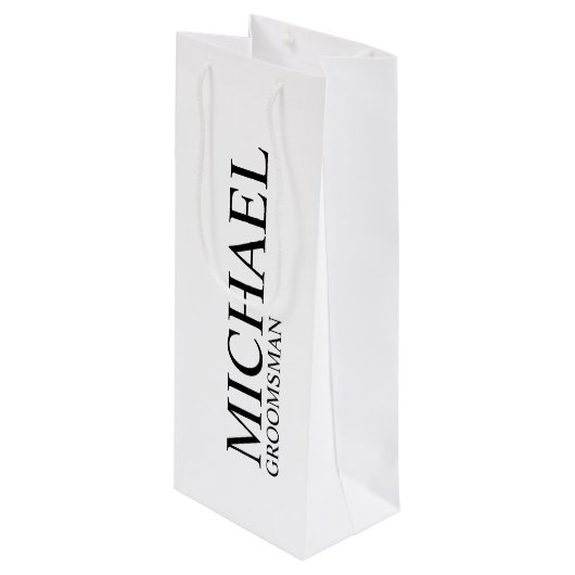 Modern Black and White Personalized Groomsman Wijn Cadeautas (Voorkant Gekanteld)
