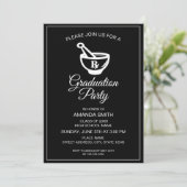 Modern Black and White Pharmacist Graduation Party Kaart (Staand voorkant)