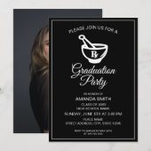 Modern Black and White Pharmacist Graduation Party Kaart (Voorkant / Achterkant)