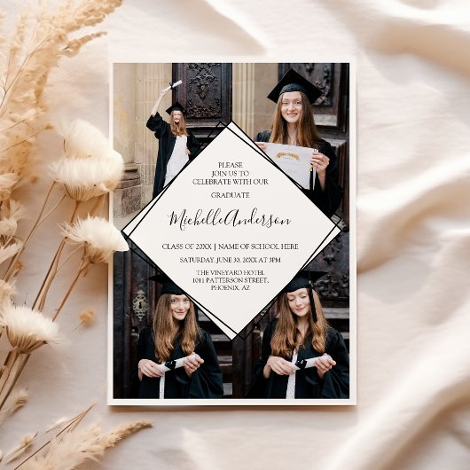 Modern Black and White Photo Afstuderen Invitation Kaart