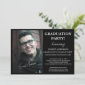 Modern Black and White Photo Afstuderen Invitation Kaart (Staand voorkant)