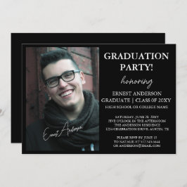 Modern Black and White Photo Afstuderen Invitation Kaart