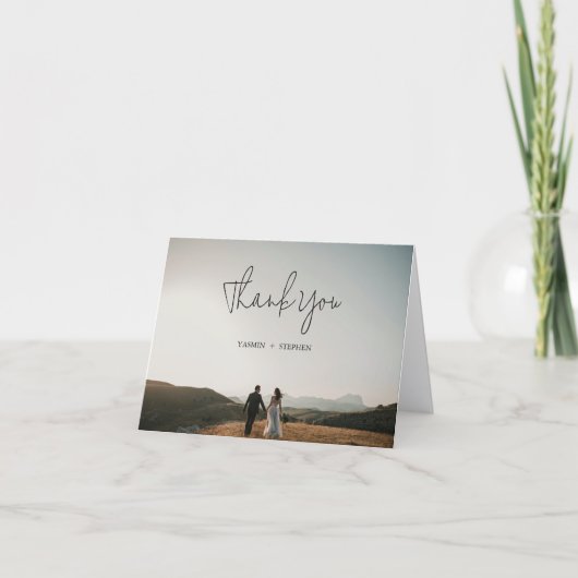 Modern Black and White Photo Chic Wedding Bedankkaart (Voorkant)