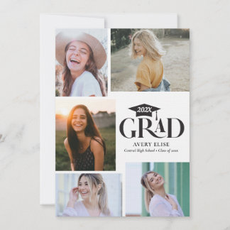 Modern Black and White Photo Collage Invitation Kaart