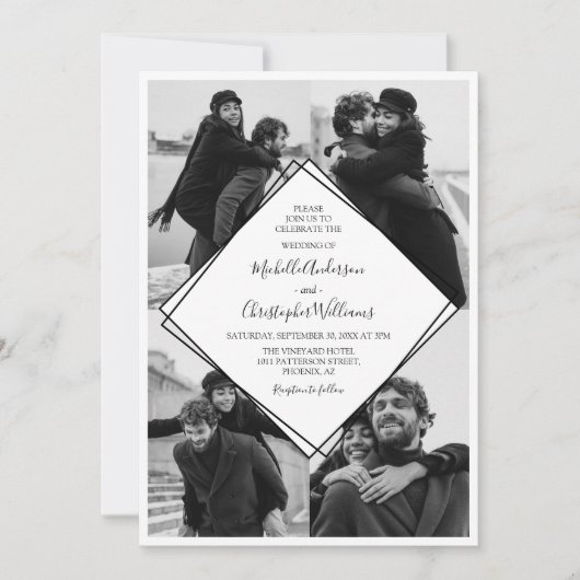 Modern Black and White Photo Collage Wedding Kaart (Voorkant)