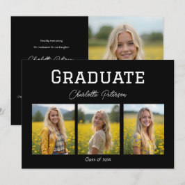 Modern Black and White Photo Grad Announcement Kaart