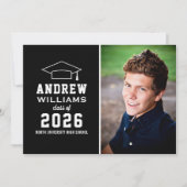 Modern Black and White Photo Graduparty Kaart (Voorkant)