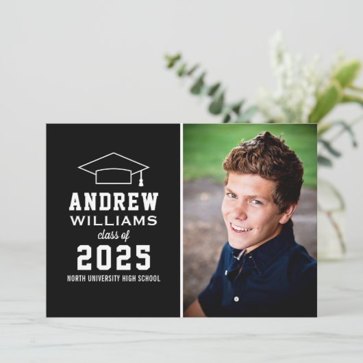 Modern Black and White Photo Graduparty Kaart (Staand voorkant)