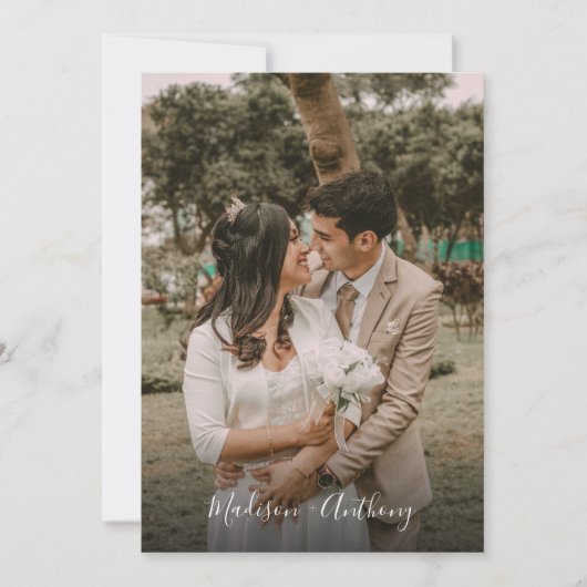 Modern Black and White Photo QR Code RSVP Weddensc Kaart (Voorkant)