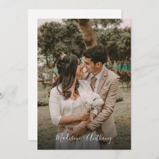 Modern Black and White Photo QR Code RSVP Weddensc Kaart (Voorkant / Achterkant)