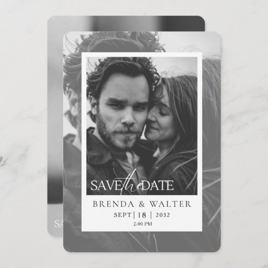 Modern Black and White Photo Wedding Invitation Kaart (Voorkant / Achterkant)