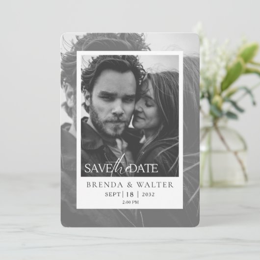 Modern Black and White Photo Wedding Invitation Kaart (Staand voorkant)
