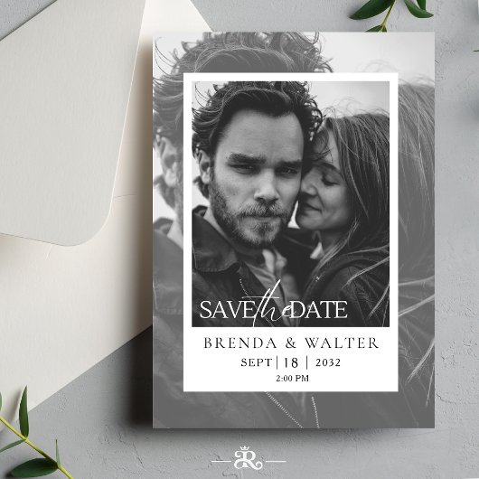 Modern Black and White Photo Wedding Invitation Kaart