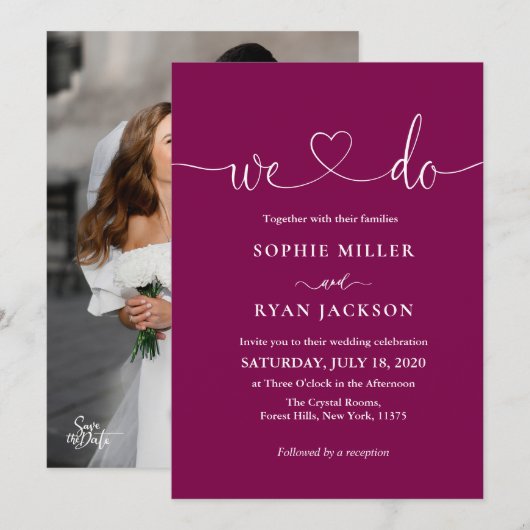 Modern black and white Photo Wedding Kaart (Voorkant / Achterkant)