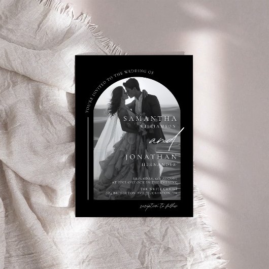 Modern Black and White Photo Wedding Kaart