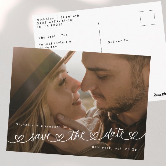 Modern Black and White Photo Wedding Save The Date Briefkaart
