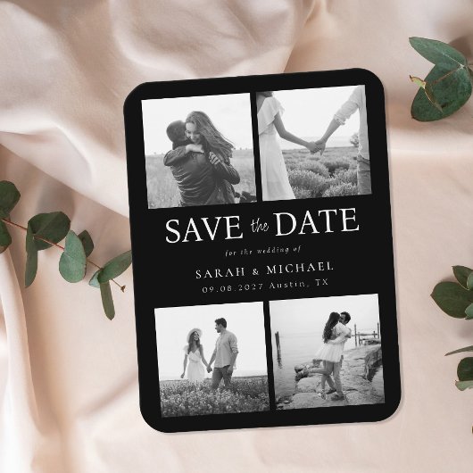 Modern Black and White Photo Wedding Save the Date Magneet