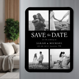 Modern Black and White Photo Wedding Save the Date Magneet