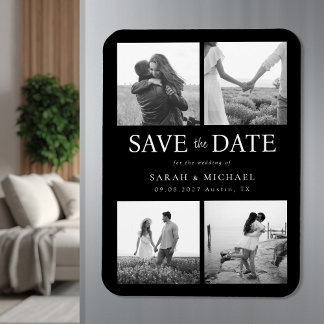 Modern Black and White Photo Wedding Save the Date Magneet