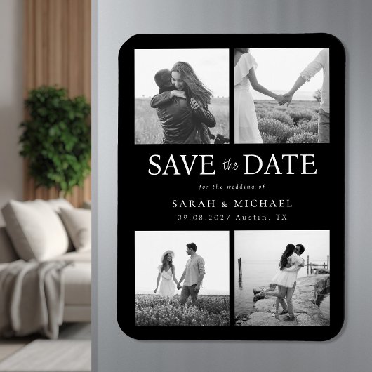 Modern Black and White Photo Wedding Save the Date Magneet