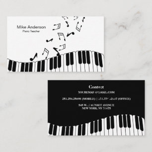 Modern Black and White Piano Teacher Visitekaartje