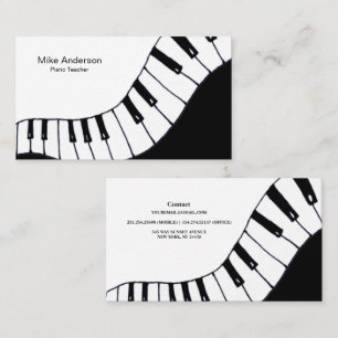 Modern Black and White Piano Teacher Visitekaartje