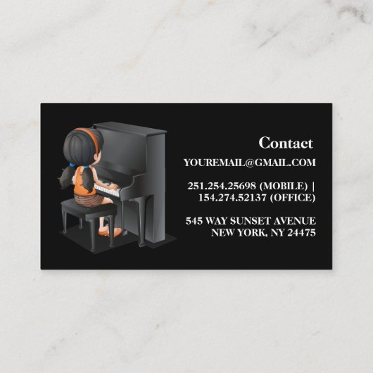 Modern Black and White Piano Teacher Visitekaartje (Achterkant)