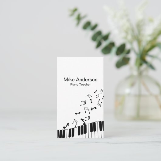 Modern Black and White Piano Teacher Visitekaartje (Staand voorkant)