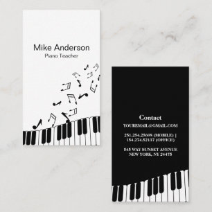 Modern Black and White Piano Teacher Visitekaartje