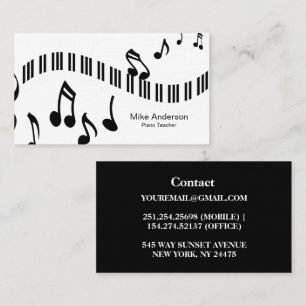 Modern Black and White Piano Teacher Visitekaartje