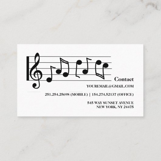 Modern Black and White Piano Teacher Visitekaartje (Achterkant)