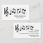 Modern Black and White Piano Teacher Visitekaartje (Voorkant / Achterkant)