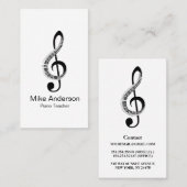 Modern Black and White Piano Teacher Visitekaartje (Voorkant / Achterkant)