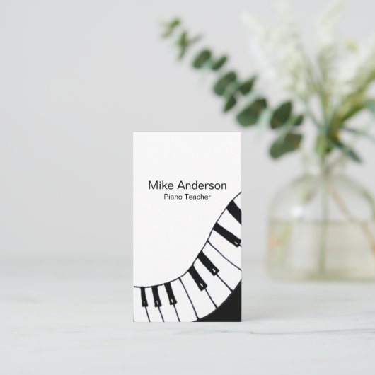 Modern Black and White Piano Teacher Visitekaartje (Staand voorkant)