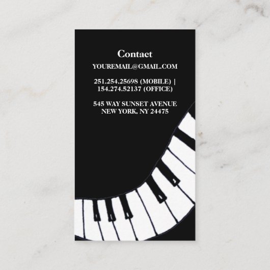 Modern Black and White Piano Teacher Visitekaartje (Achterkant)