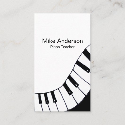 Modern Black and White Piano Teacher Visitekaartje (Voorkant)